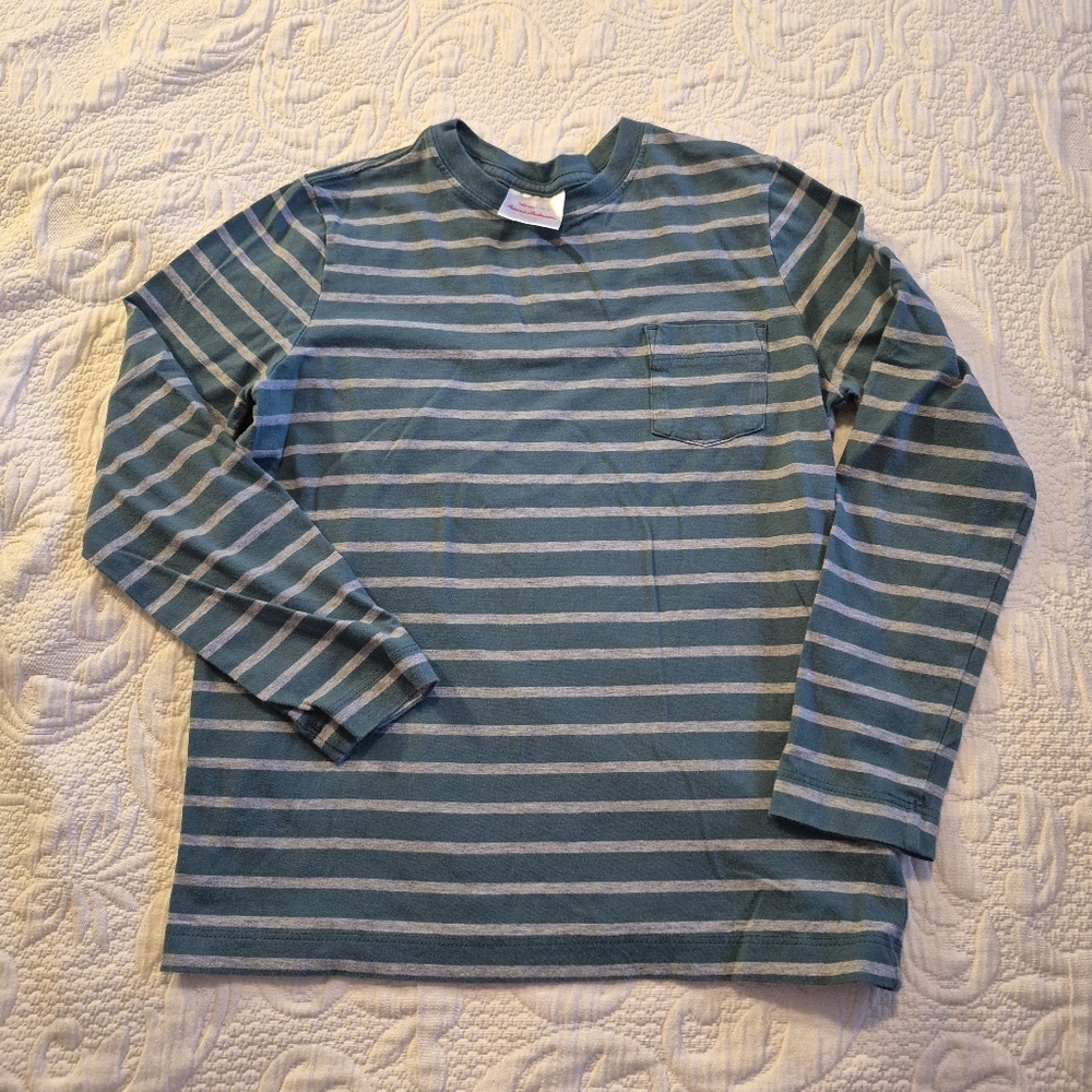 Hanna Andersson boys size 140 or 10 green & gray long sleeve shirt VGUC